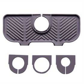 1pc Sink Drain Mat; Sink Faucet Splash Guard; Silicone Faucet Handle Drip Catcher Tray; Countertop Fast Drying Faucet Absorbent Mat For Kitchen; (Color: Grey)