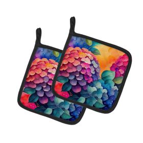 Colorful Hydrangeas Pair of Pot Holders Kitchen Heat Resistant Pot Holders Sets Oven Hot Pads for Cooking Baking BBQ, 7 1/2 x 7 1/2 (Default: Default)
