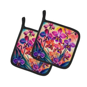 Colorful Orchids Pair of Pot Holders Kitchen Heat Resistant Pot Holders Sets Oven Hot Pads for Cooking Baking BBQ, 7 1/2 x 7 1/2 (Default: Default)