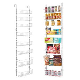 VEVOR Over the Door Pantry Organizer, 8-Tier Pantry Organization and Storage, Heavy-Duty Steel Hanging Spice Rack, Adjustable Wall Seasoning Shel (Number of Layers: 8, Color: White)